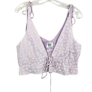 Princess Polly Dear Delilah Light Purple Floral Tie Front V-Neck Crop Top Size 4